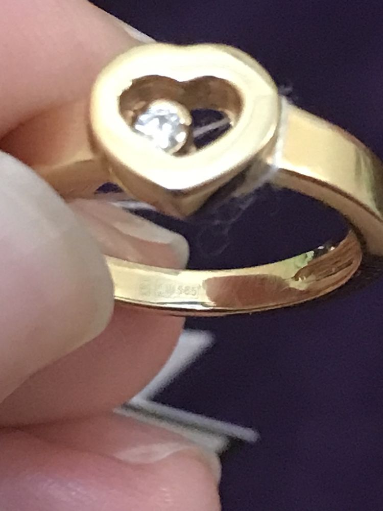 Новое золотое кольцо в виде сердца с бриллиантом, 15 разм., 585 пр.