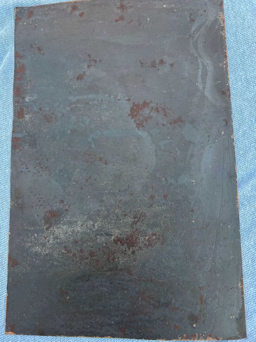 Piękny stary obraz -Swięta Rodzina , olej na blasze, złota rama, XIXw.