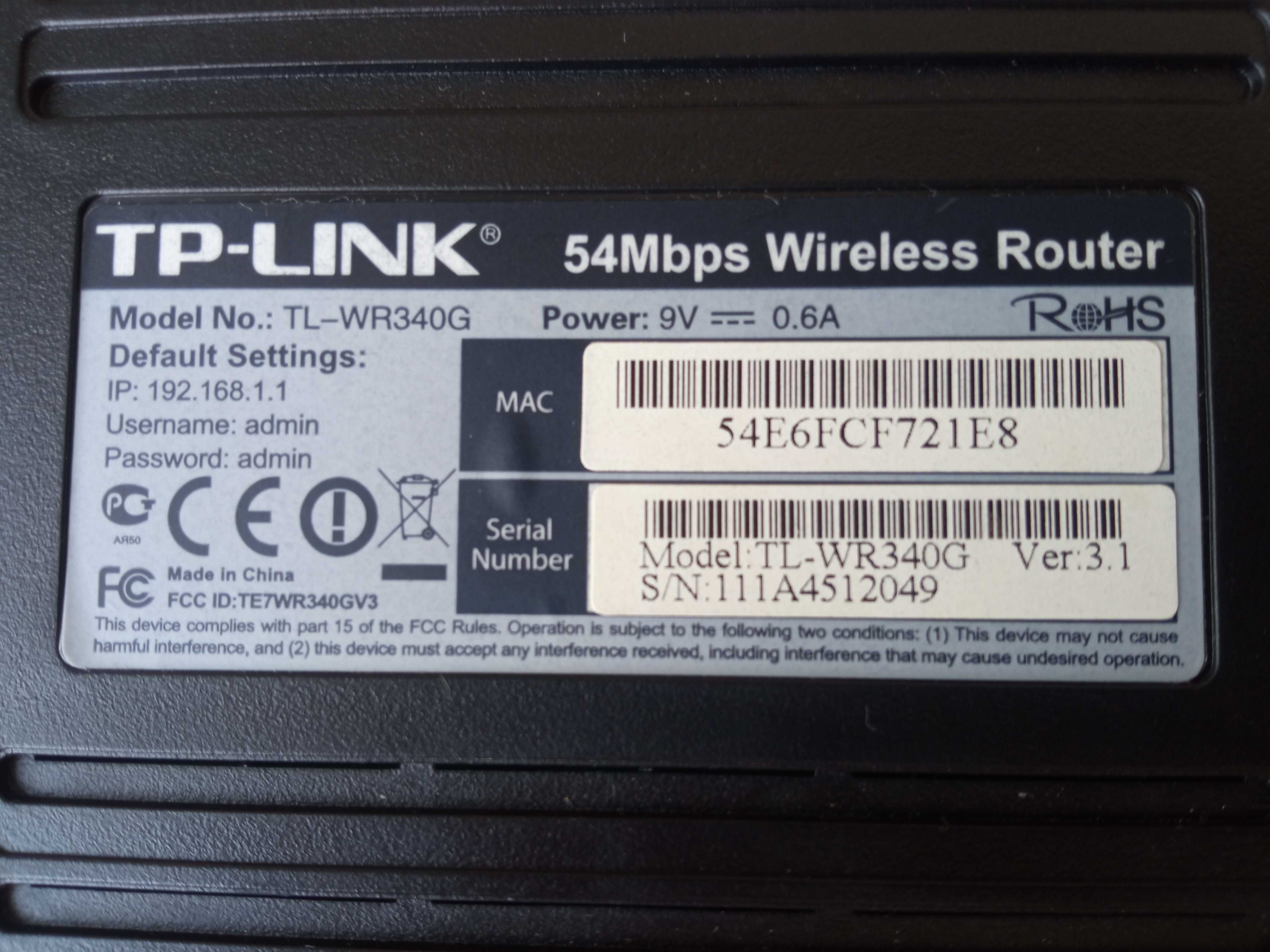 Router TP LINK model TL-WR340G