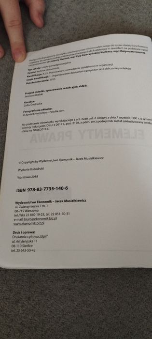 Książka elementy prawa