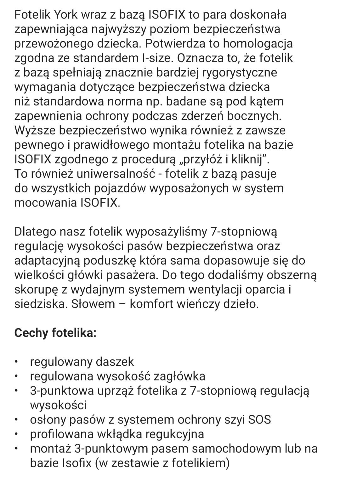 Fotelik Baby Safe York z bazą Isofix