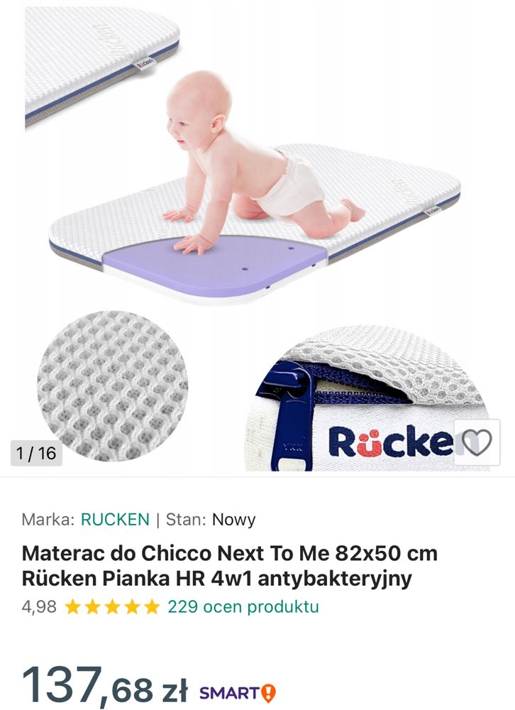 Materac do Chicco 82x50 cm Rücken PiankaHR 4w1 antybakteryjny + tencel