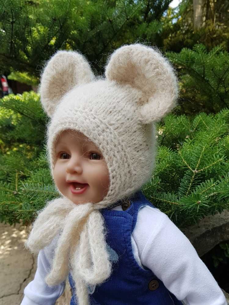Czapka Biała Mysz 36/38 alpaka/merynos wełna