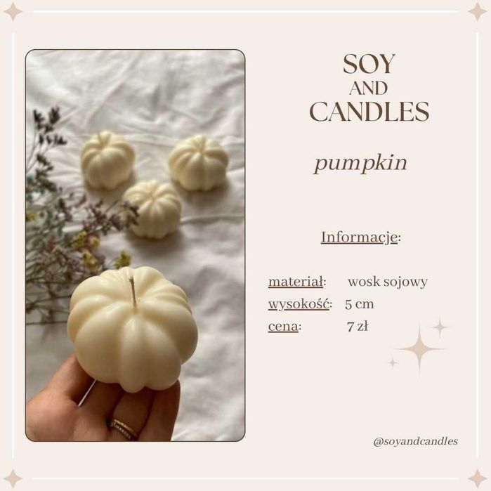 Świeca sojowa, Ozdoba jesienna, dynia, pomysł na prezent, urodziny