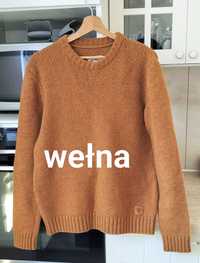 Ciepły miodowy wełniany swetr splot sweter wełna vintage unisex M