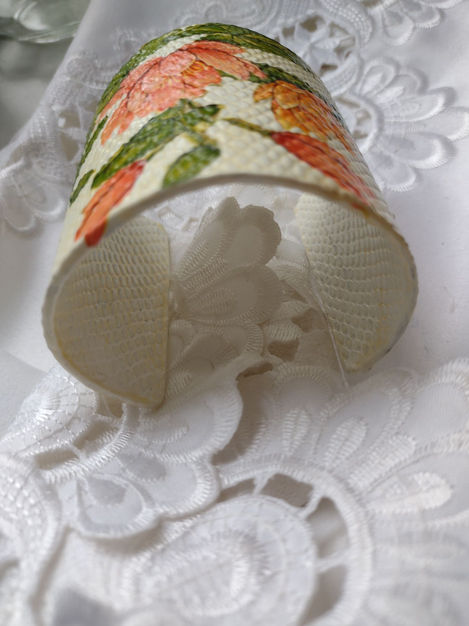 bransoletka szeroka 7cm łososiowe lilie wodne decoupage