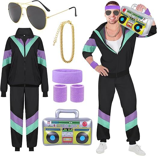 Retro dres 80s czarny + akcesoria Rozmiar S