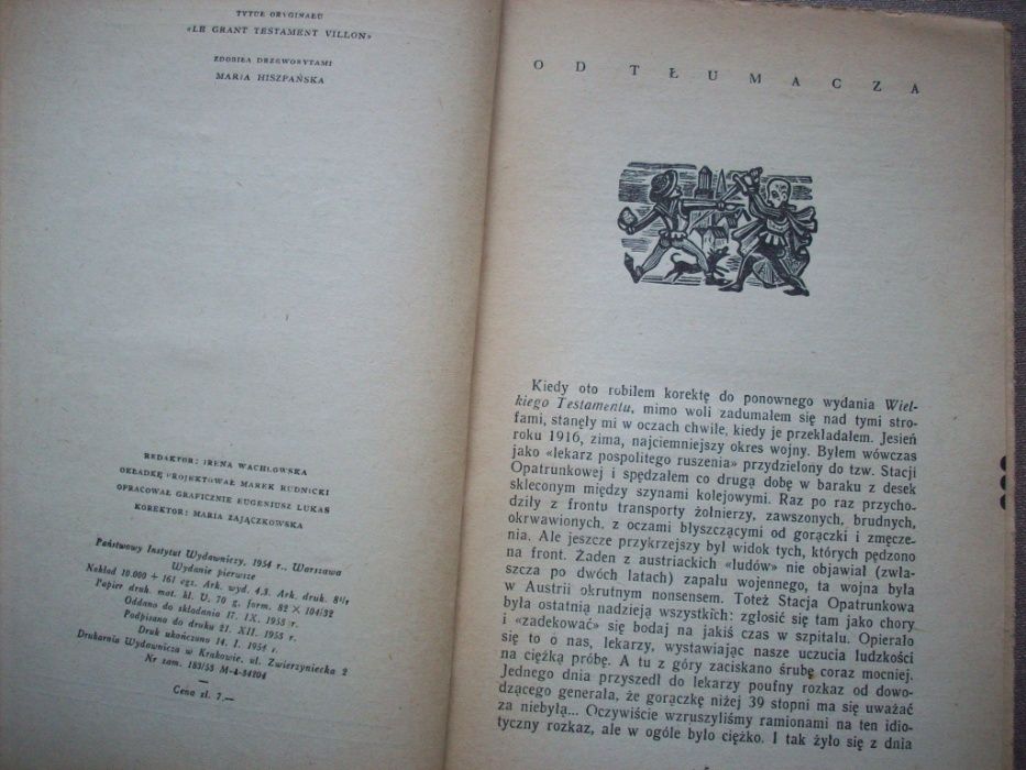 Wielki testament, F. Villon, il. Maria Hiszpańska, 1954.