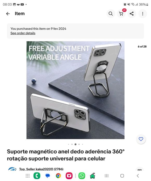 Suporte dedo telemóvel