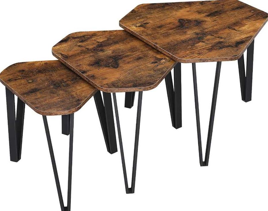 Zestaw stolików kawowych, vintage brązowo – czarne VASAGLE