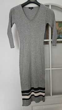 Sukienka dzianinowa długa swetrowa prążkowana pasy Femestage S 36