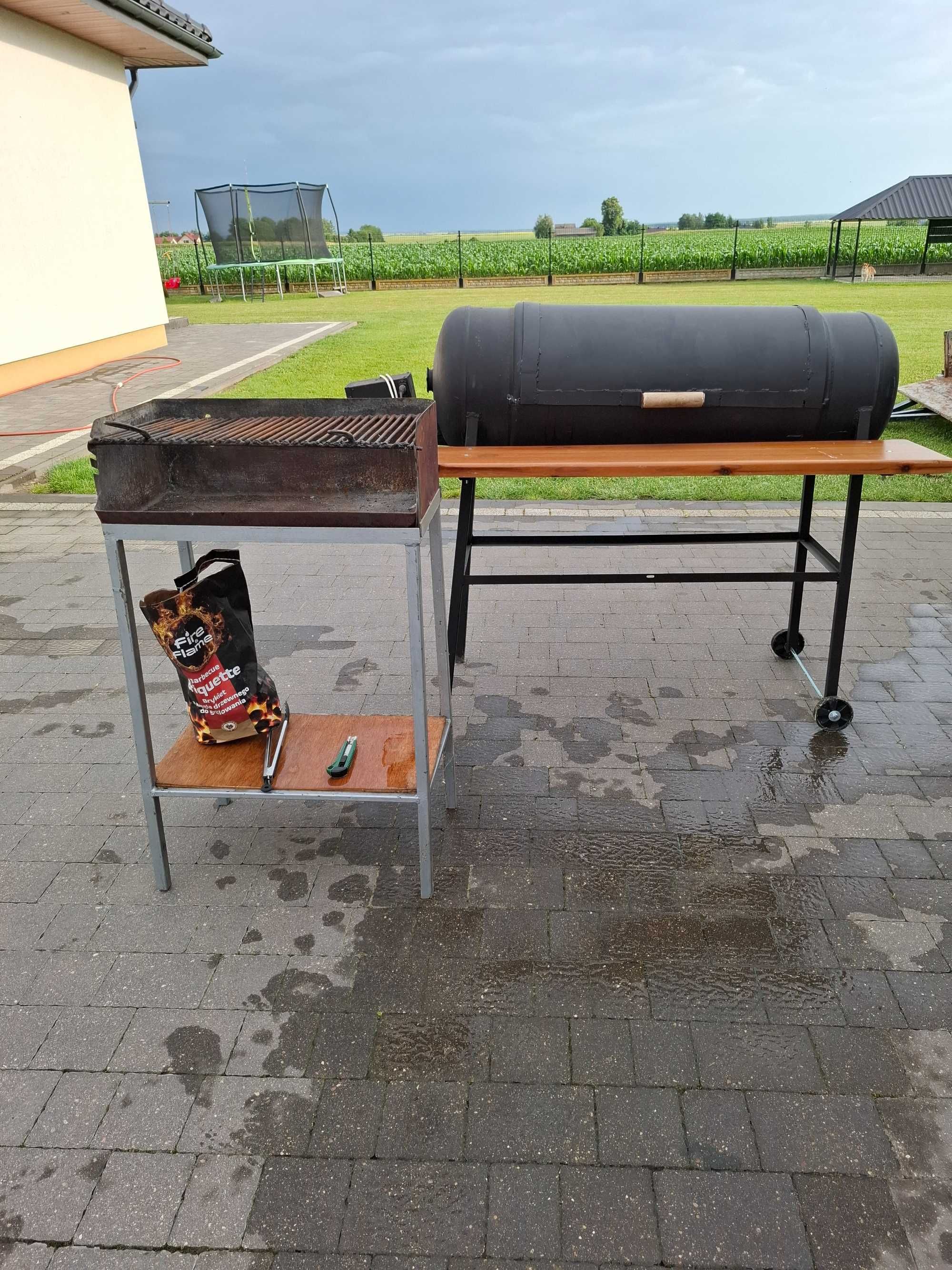 Grill ogrodowy duży prostokątny z półką