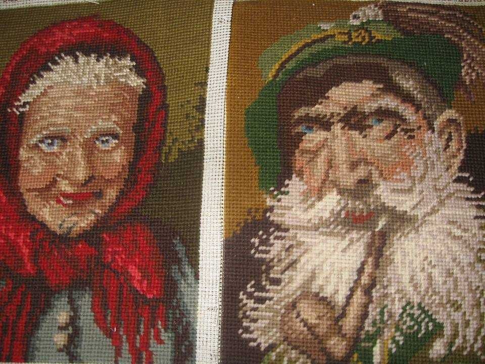 Obrazy haftowane babcia i dziadek, bajki zabawki
