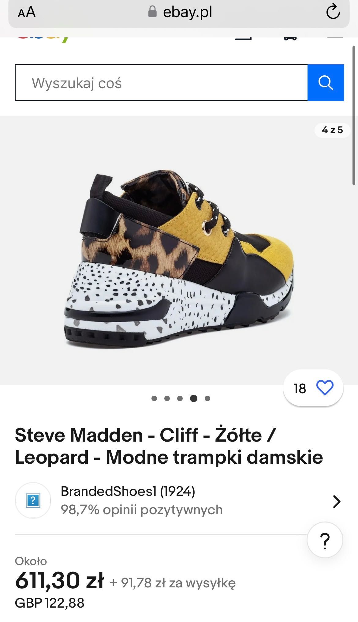 Sneakersy 38 Steve Madden buty czarne żółte panterka