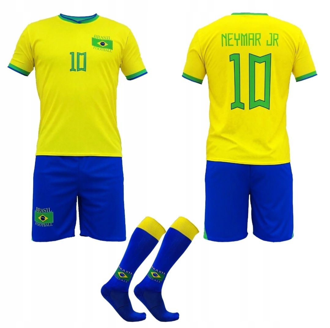 Strój piłkarski dziecięcy z getrami Brazylia Neymar Jr rozm. 146