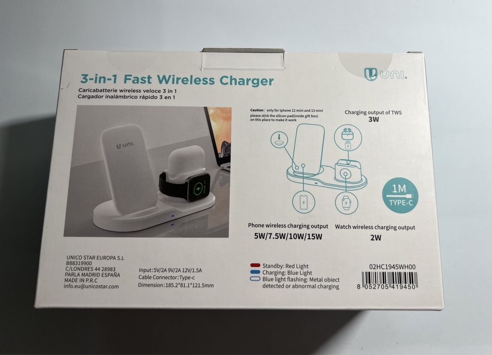 Fast Wireless Charger 3 em 1 Selado