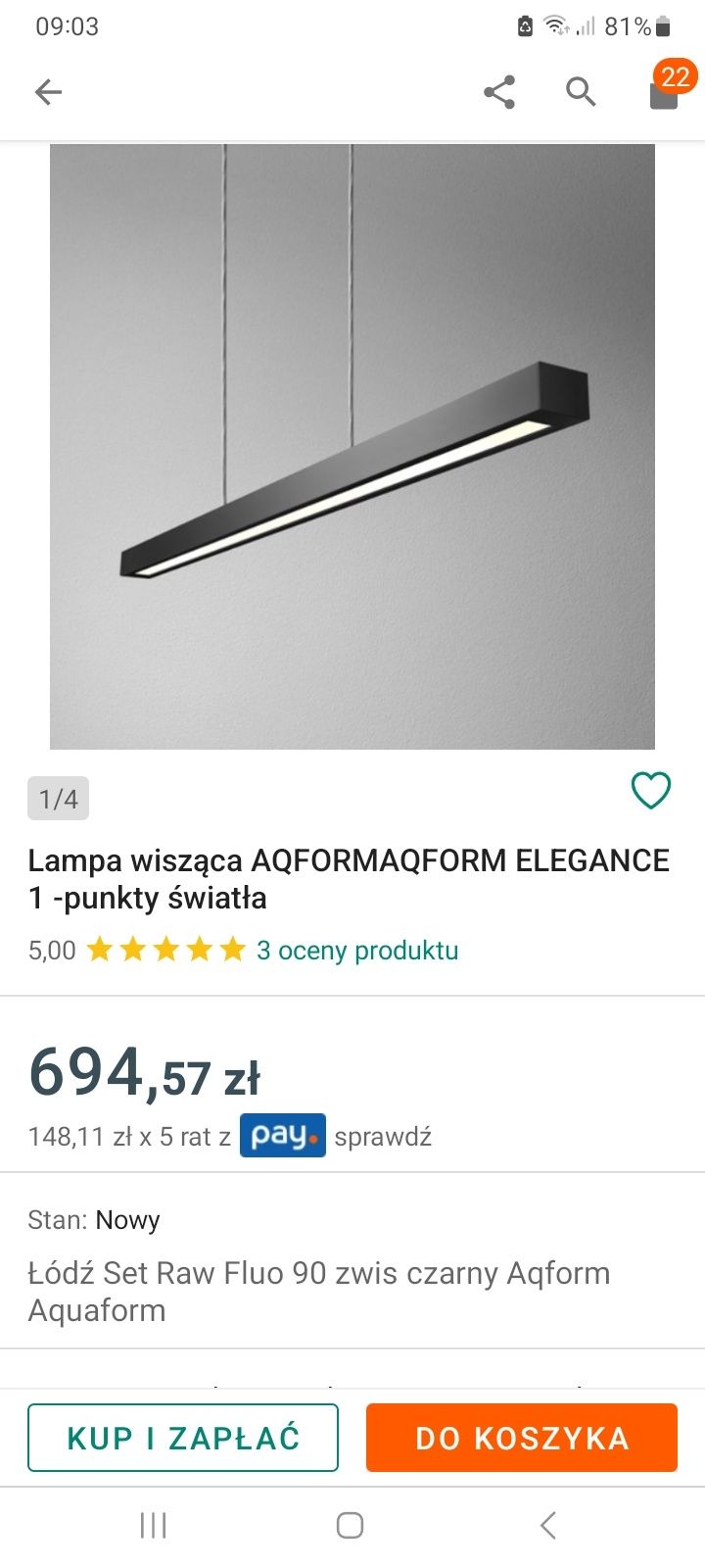 Lampy świetlówki aouaform 90 cm zwis 50cm uzywane