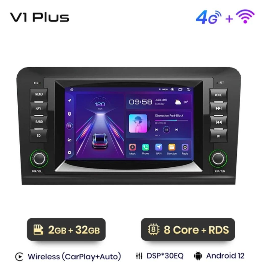 Rádio 7" android 2/32GB Mercedes W164 X164 GL e M Carplay 4G SELADO