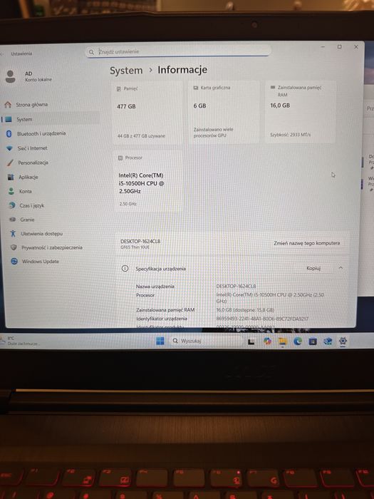 MSI Thin RTX-3060/i5-10850H/16GB RAM/SSD/144 Hz WIN 11