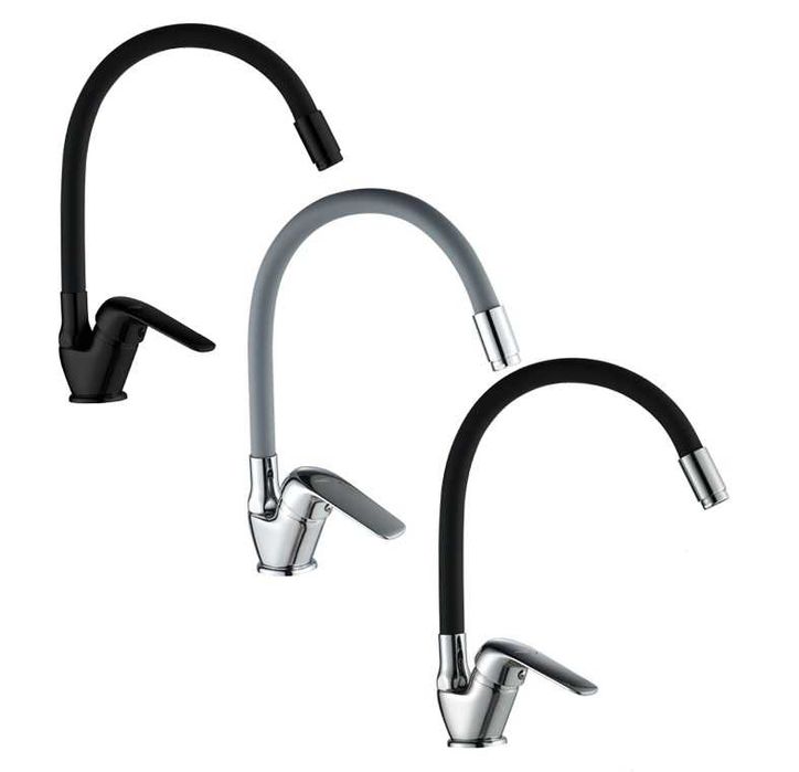 Bateria zlewozmywakowa stojąca z elastyczną wylewką Nowa Szary / chrom