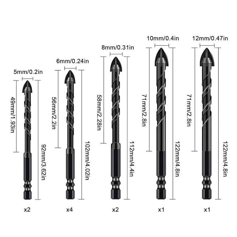 zestaw uniwersalnych wierteł do kamienia szkła płytek 10 SZT 5-12MM
