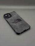 Силиконовый серый чехол эко-замш джинс с лого The North Face iPhone