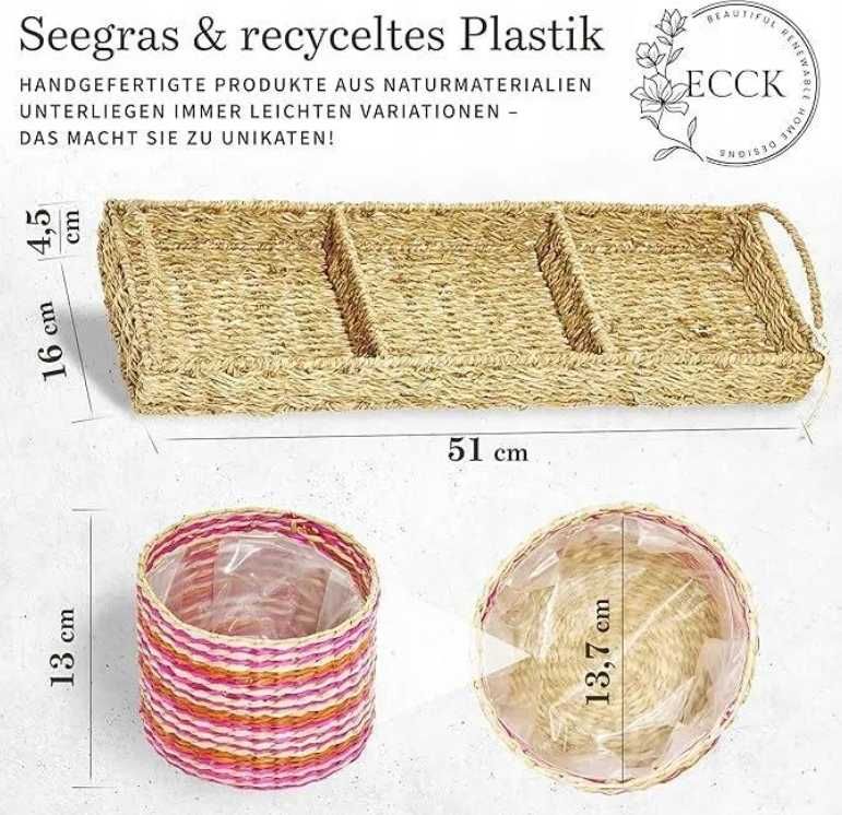 3x Doniczka na zioła z podstawką taca trawa morska ECCK 51 x 14 x 13