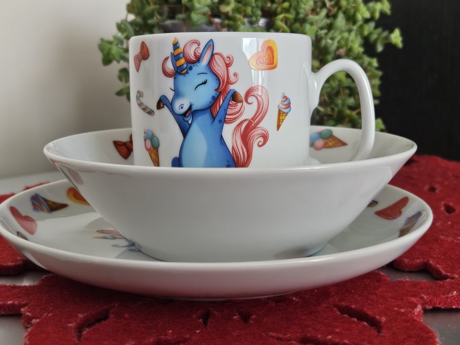 Zestaw śniadaniowy dziecinny 3 cz.Porcelana Ćmielów.
