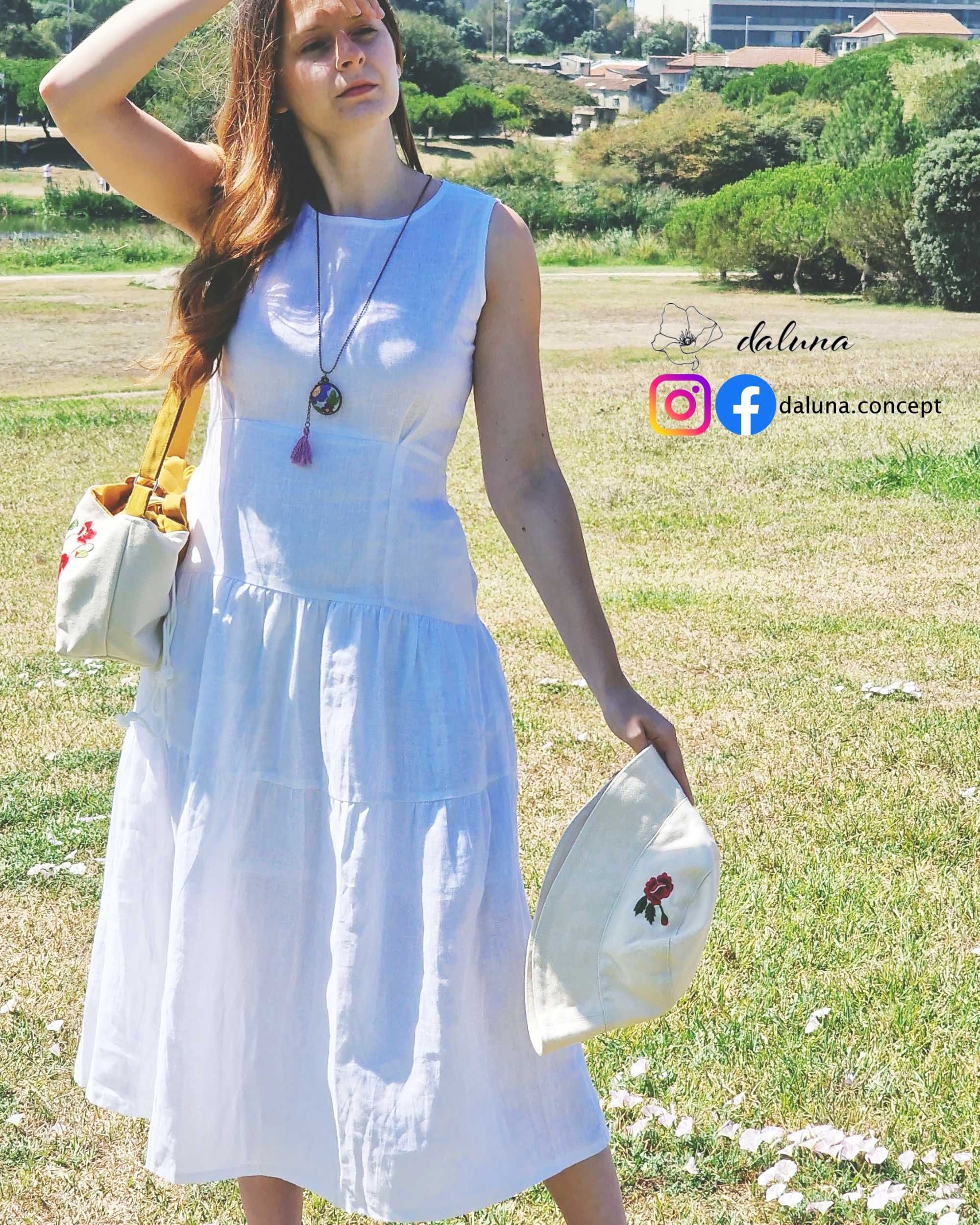 Vestido Clássico de Linho Branco (Entrega Gratuita)