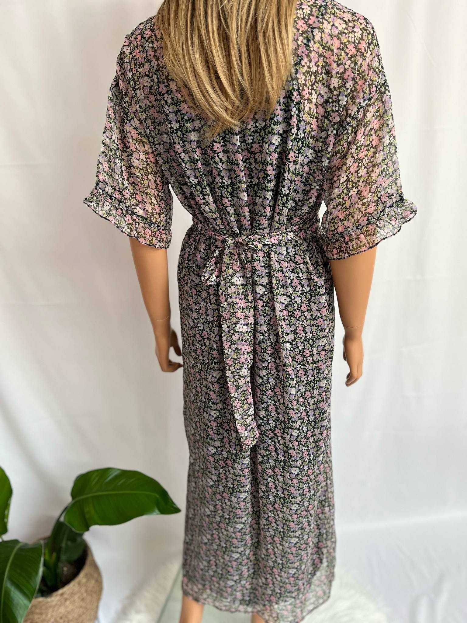 Nowa sukienka maxi w drobne kwiaty czarna letnia elegancka boho 38 M