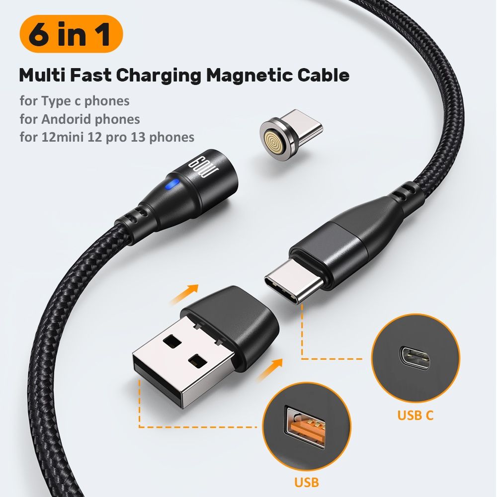 Якісний  магнітний кабель 2м type c 60W PD Fast Charge