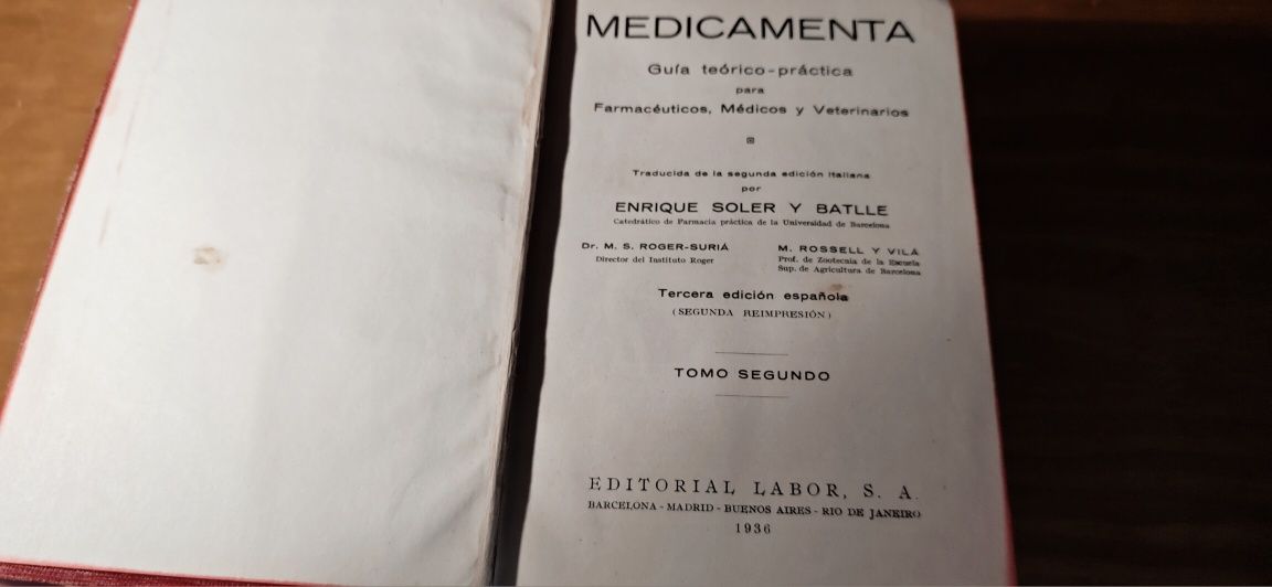 Medicamenta 2 Tomos 1936 em Espanhol