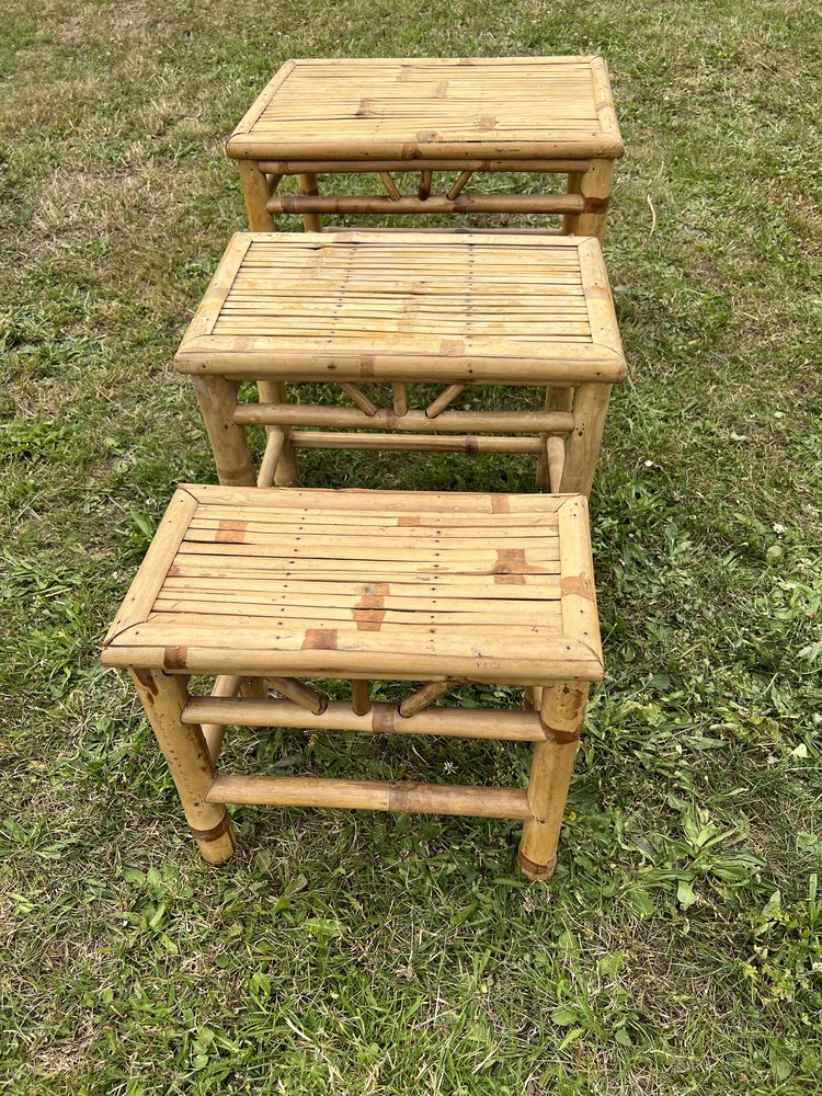 Meble stolik,krzesła meble z bambusa komplet 3 stolików