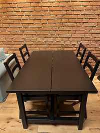 Stół rozkładany i 4 krzesła Nordviken Ikea czarny