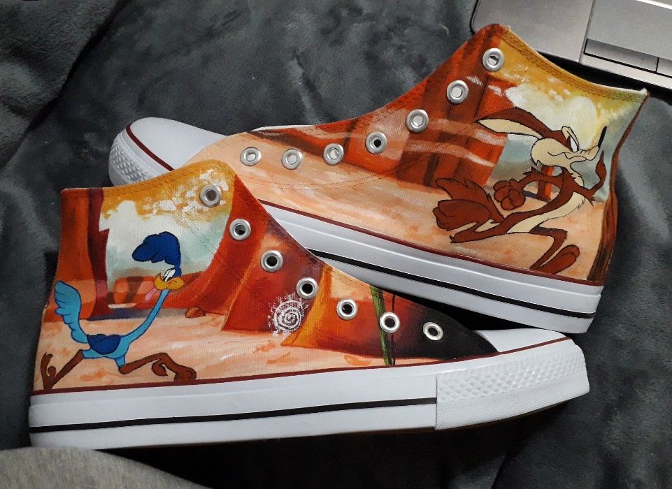 Trampki wysokie białe 38 LOONEY TUNES ręcznie malowane converse