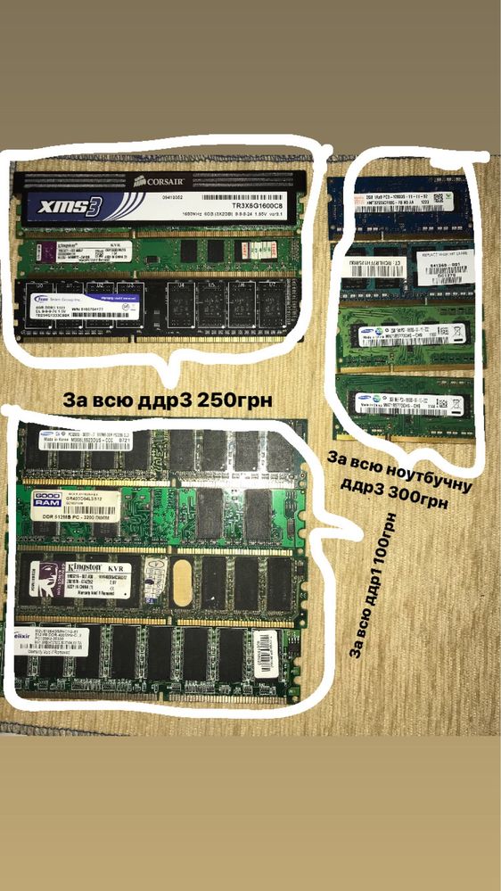 Оперативна пам‘ять DDR1 DDR3 та ноутбучна DDR3