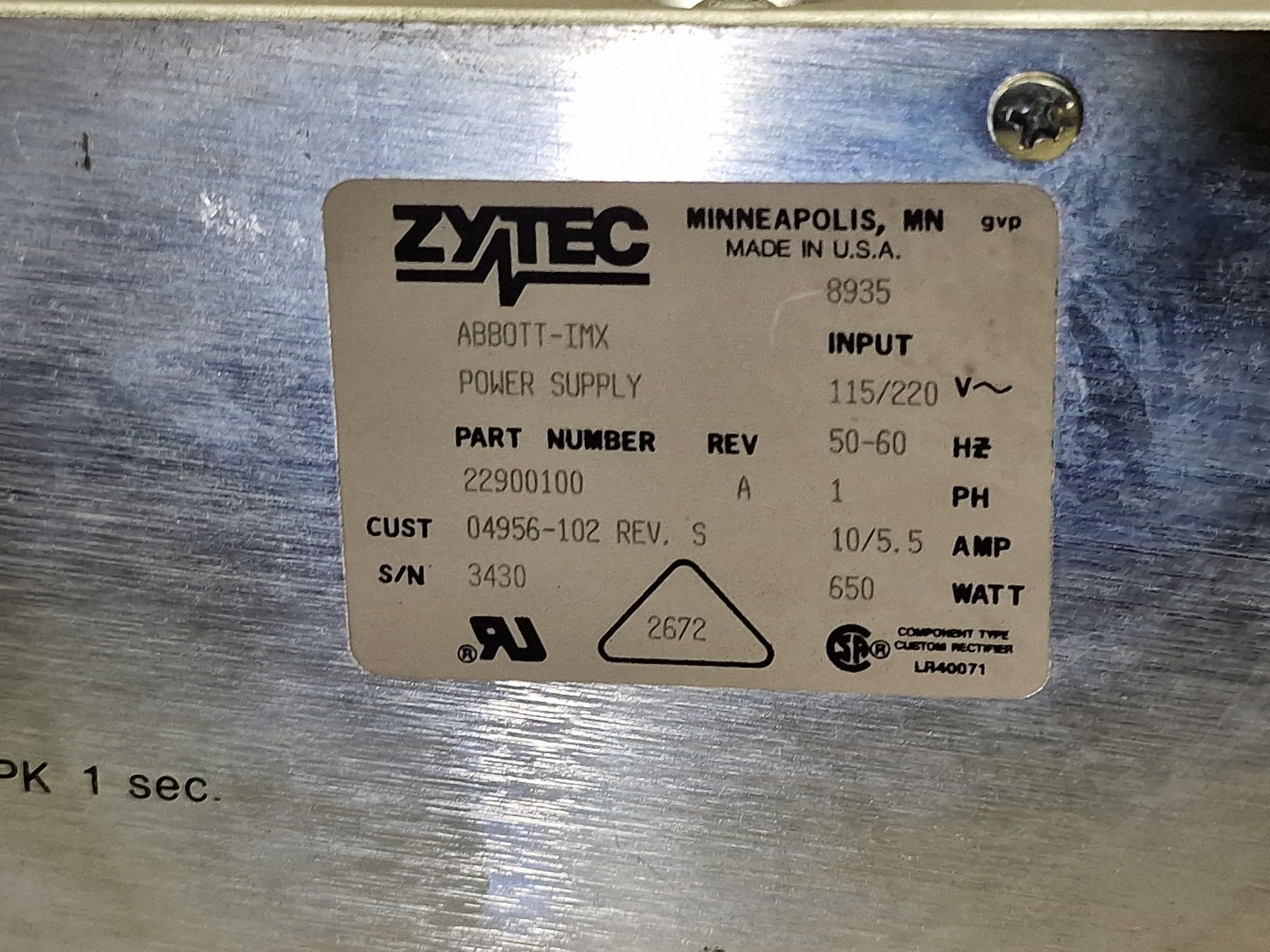 #611   Zasilacz ZYTEC Abbott-imx / Power Supply
