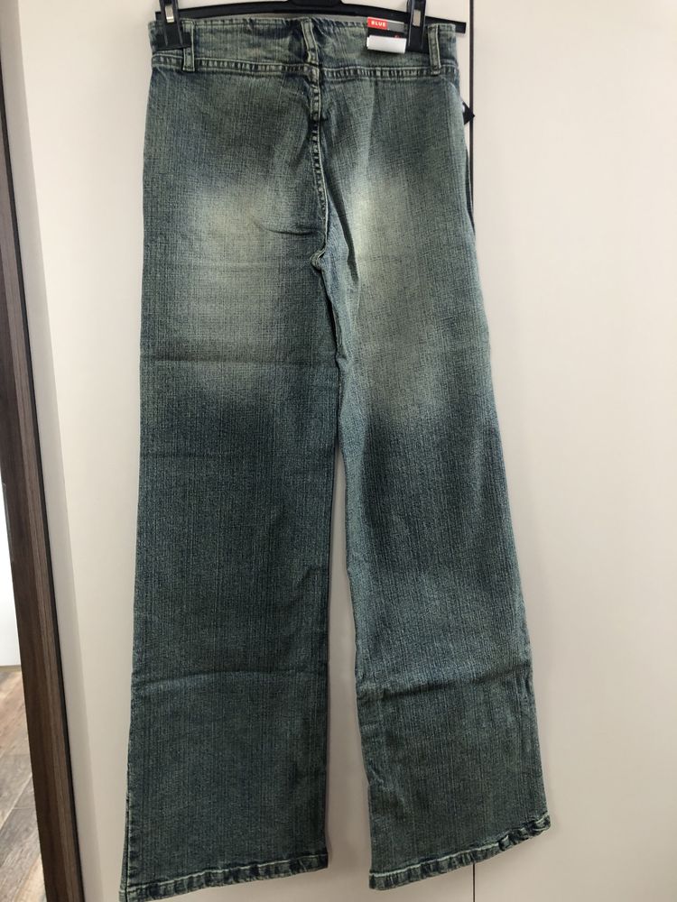 Nowe vintage jeansy wide leg spodnie y2k szerokie nogawki niski stan S