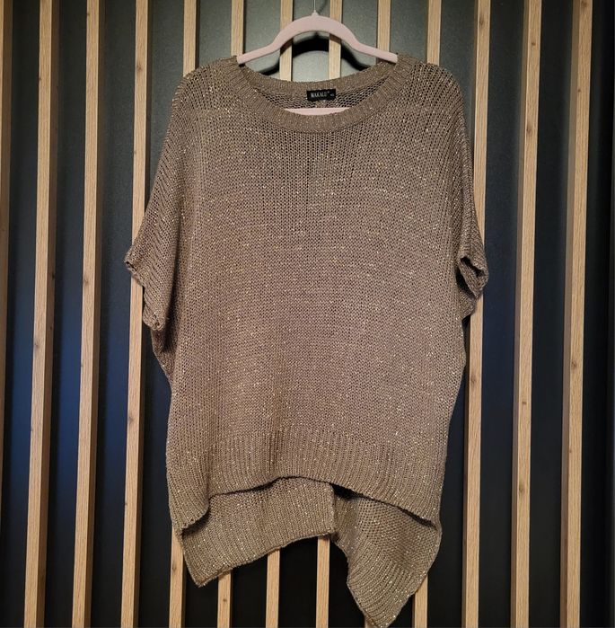 Ażurowy Asymetryczny Sweter ze złotą nitką r 42 XL Makalu