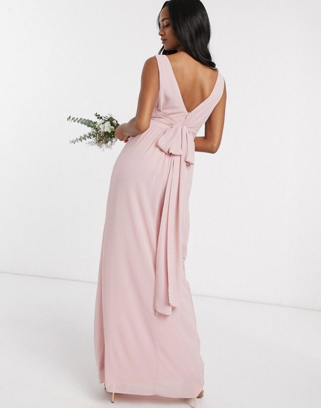 TFNC Różowa długa szyfonowa sukienka 36 suknia druhny maxi