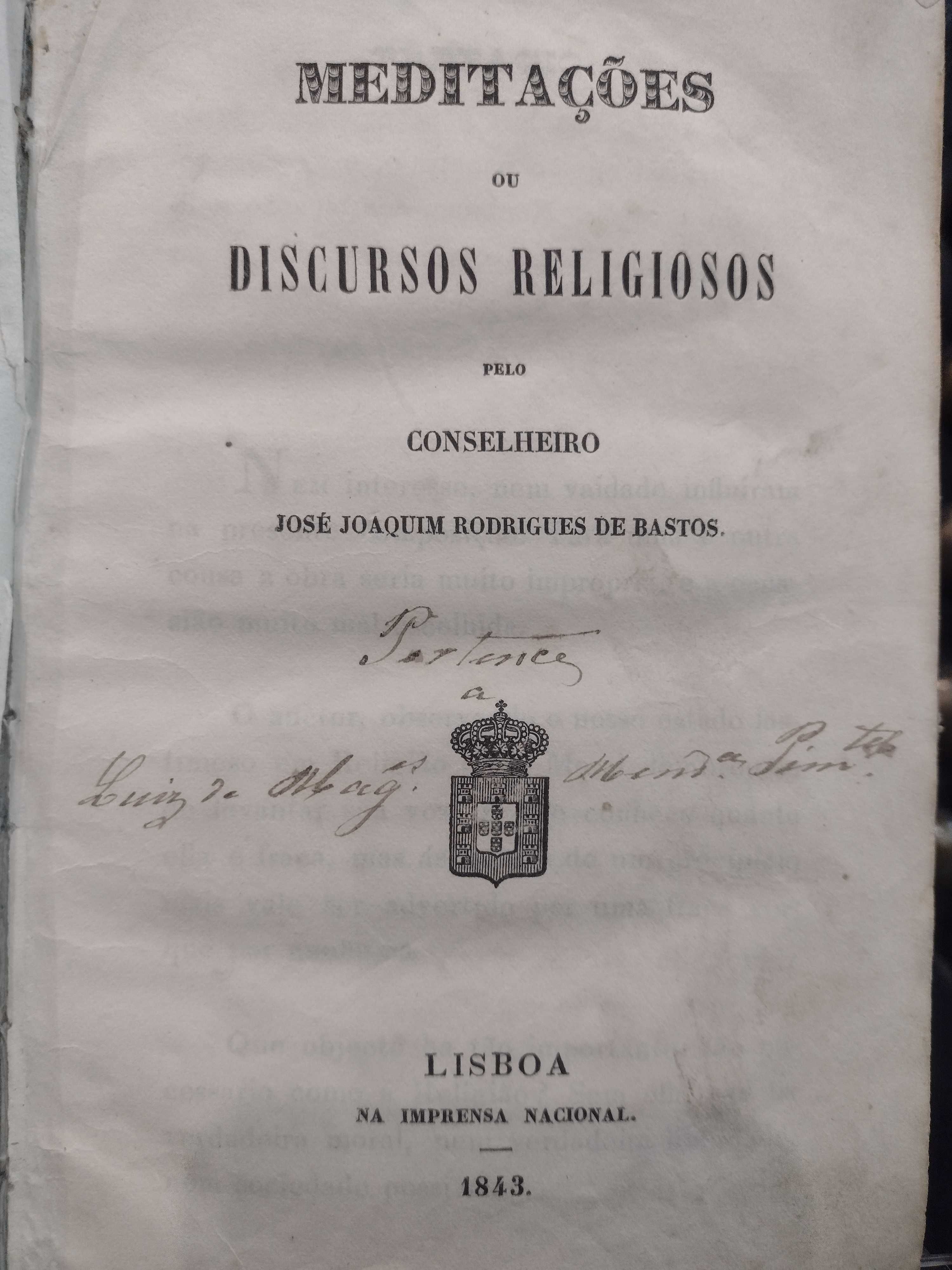 Meditações ou Discursos Religiosos 1842 José J. Rodrigues de Bastos