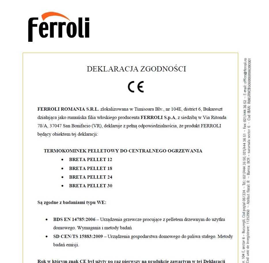 Piec stalowy Ferroli BRETA na pellet 12KW Z PŁASZCZEM