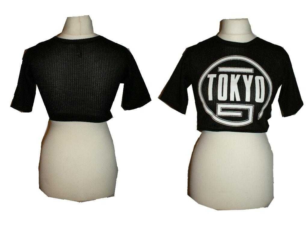 H&M crop top damski TOKYO emo anime nadruk XS