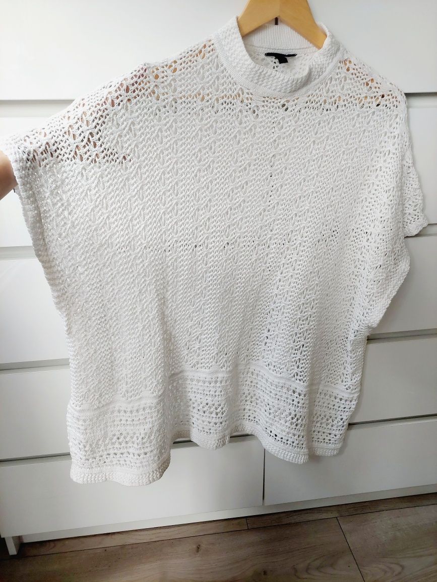Ażurowa narzutka ponczo boho półgolf oversize bawełna