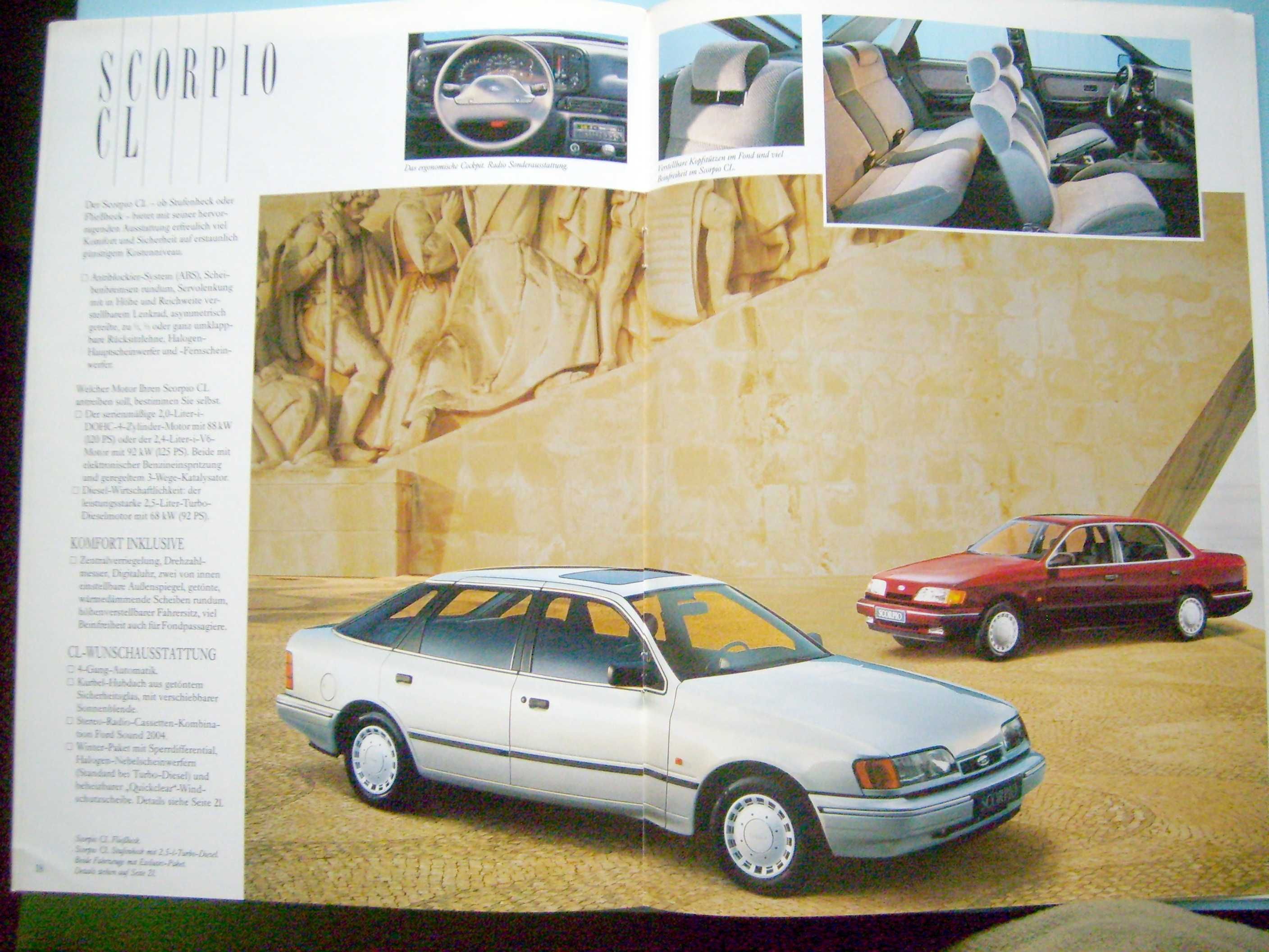 FORD SCORPIO Mk1 1990 / prospekt 26 stron, pełna paleta, stan BDB