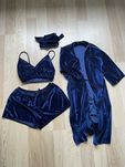 Zestaw domowy damski granatowy S/M granatowy – szlafrok + top + szorty