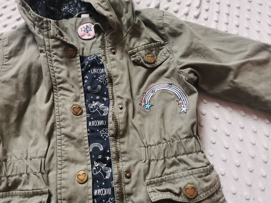 Parka khaki tęcza jednorożce r. 110-116