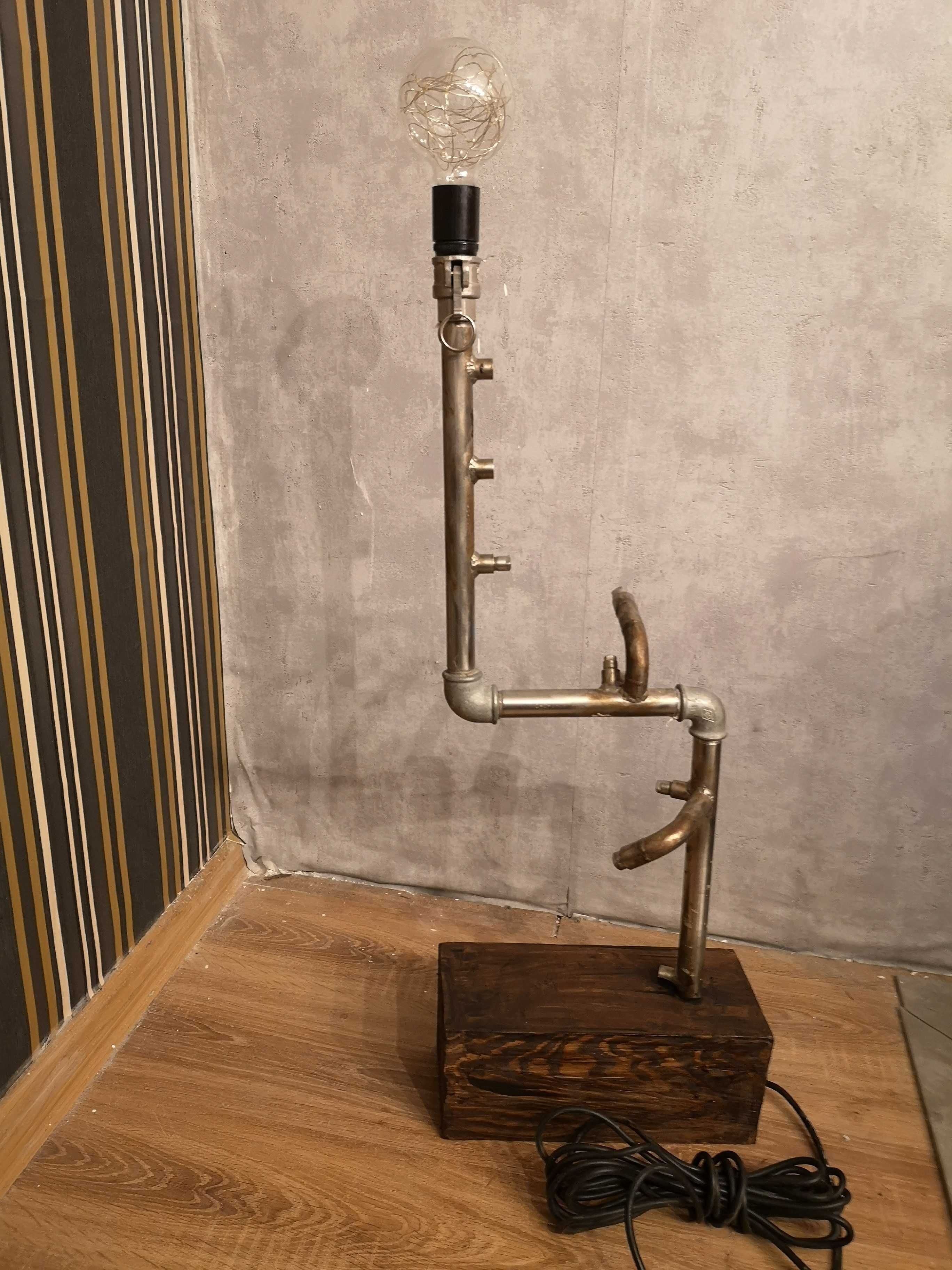 Lampa Vintage metalowo drewniana