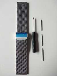 Bransoleta mesh Milanese do zegarka 24 mm, gruba 3 mm, stal pasówka