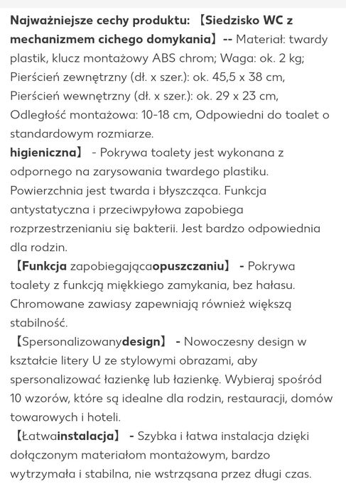 Deska sedesowa z mechanizmem cichego opadania